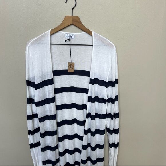 Mud Pie NWT Striped Beau Duster Cardigan WHITE NAVY Size M/L - Picture 3 of 9